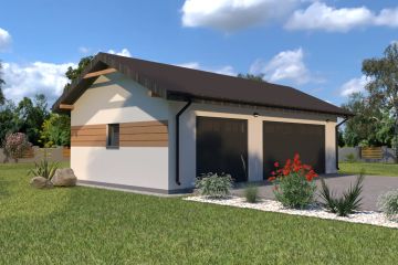 Projekt budynku gospodarczego Planujdom G56 - parterowy dom o powierzchni 65,88 m², dach dwuspadowy, koszt budowy 158 112 zł - ujęcie frontu