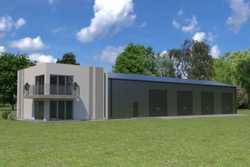 Projekt budynku gospodarczego Planujdom G61 - parterowy dom o powierzchni 429,87 m², dach dwuspadowy, koszt budowy 881 233 zł - ujęcie frontu