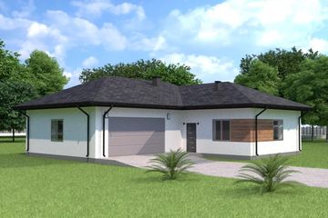 Projekt budynku gospodarczego Planujdom GŻ11 - parterowy dom o powierzchni 135,23 m², dach wielospadowy, koszt budowy 290 744 zł - ujęcie frontu