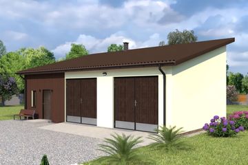 Projekt budynku gospodarczego Planujdom GŻ24 - parterowy dom o powierzchni 71,99 m², dach jednospadowy, koszt budowy 165 577 zł - ujęcie frontu