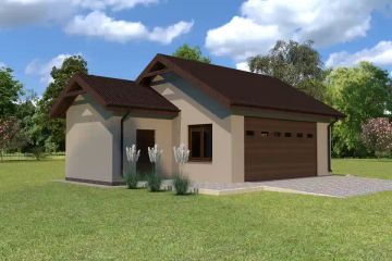 Projekt budynku gospodarczego Planujdom GŻ60 - parterowy dom o powierzchni 59 m², dach dwuspadowy, koszt budowy 141 600 zł - ujęcie frontu