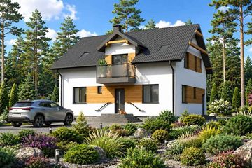 Projekt domu Planujdom 001 - parterowy z poddaszem dom o powierzchni 168,50 m², dach dwuspadowy - ujęcie 2