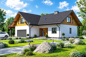 Projekt domu Planujdom 005 - parterowy z poddaszem dom o powierzchni 256,93 m², dach wielospadowy - ujęcie 3
