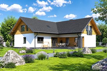 Projekt domu Planujdom 005 - parterowy z poddaszem dom o powierzchni 256,93 m², dach wielospadowy - ujęcie 4