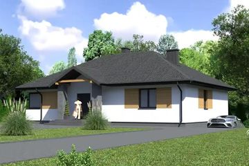 Projekt domu Planujdom 010 ver2 - parterowy dom o powierzchni 234,31 m², dach kopertowy, koszt budowy 664 000 zł - ujęcie frontu