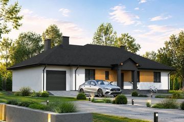 Projekt domu Planujdom 011 - parterowy dom o powierzchni 147,40 m², dach kopertowy, koszt budowy 422 000 zł - ujęcie frontu