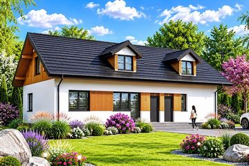Projekt domu Planujdom 016 - parterowy dom o powierzchni 60,05 m², dach dwuspadowy, koszt budowy 188 000 zł - ujęcie frontu