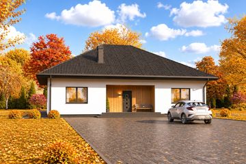 Projekt domu Planujdom 020 - parterowy dom o powierzchni 137,74 m², dach kopertowy, koszt budowy 397 000 zł - ujęcie frontu