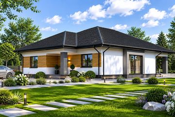 Projekt domu Planujdom 022 - parterowy dom o powierzchni 139,54 m², dach kopertowy - ujęcie 3