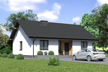 Projekt domu Planujdom 025 ver2 - parterowy dom o powierzchni 86,67 m², dach dwuspadowy, koszt budowy 251 000 zł - ujęcie frontu