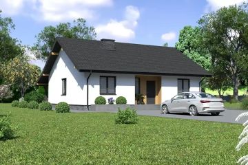 Projekt domu Planujdom 025 ver2 - parterowy dom o powierzchni 86,67 m², dach dwuspadowy, koszt budowy 251 000 zł - ujęcie frontu