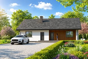 Projekt domu Planujdom 028 - parterowy dom o powierzchni 117,21 m², dach dwuspadowy, koszt budowy 334 000 zł - ujęcie frontu