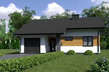 Projekt domu Planujdom 036 - parterowy dom o powierzchni 77,54 m², dach dwuspadowy, koszt budowy 248 000 zł - ujęcie frontu