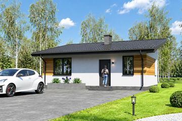 Projekt domu letniskowego Planujdom 037 ABP1101 - parterowy dom o powierzchni 40,01 m², dach jednospadowy, koszt budowy 96 024 zł - ujęcie frontu