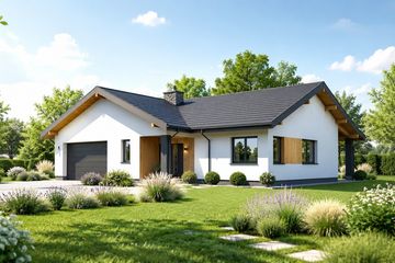 Projekt domu Planujdom 039 - parterowy dom o powierzchni 129,81 m², dach dwuspadowy, koszt budowy 393 000 zł - ujęcie frontu