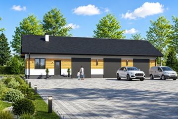 Projekt domu Planujdom 072 - parterowy dom o powierzchni 139,89 m², dach dwuspadowy, koszt budowy 396 000 zł - ujęcie frontu