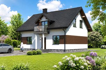 Projekt domu Planujdom 075 - parterowy z poddaszem dom o powierzchni 116,95 m², dach dwuspadowy, koszt budowy 302 000 zł - ujęcie frontu