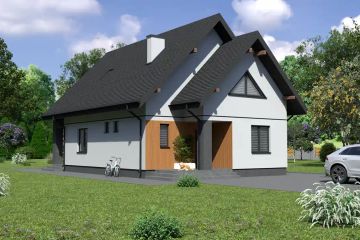 Projekt domu Planujdom 077 - parterowy z poddaszem dom o powierzchni 127,50 m², dach dwuspadowy, koszt budowy 340 000 zł - ujęcie frontu