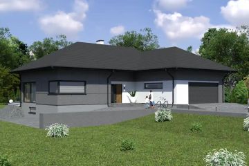 Projekt domu Planujdom 086 - parterowy dom o powierzchni 267,43 m², dach wielospadowy, koszt budowy 779 000 zł - ujęcie frontu