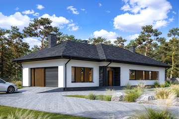 Projekt domu Planujdom 088 - parterowy dom o powierzchni 144,39 m², dach kopertowy, koszt budowy 395 000 zł - ujęcie frontu