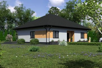 Projekt domu Planujdom 091 ver2 - parterowy dom o powierzchni 130,83 m², dach kopertowy, koszt budowy 349 000 zł - ujęcie frontu