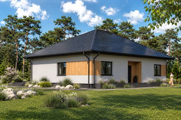 Projekt domu Planujdom 091 ver2 - parterowy dom o powierzchni 130,83 m², dach kopertowy - ujęcie 2