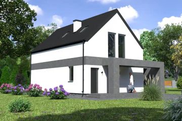 Projekt domu Planujdom 100 - parterowy z poddaszem dom o powierzchni 90,68 m², dach dwuspadowy, koszt budowy 262 000 zł - ujęcie frontu