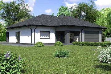 Projekt domu Planujdom 105 - parterowy dom o powierzchni 134,27 m², dach kopertowy, koszt budowy 380 000 zł - ujęcie frontu