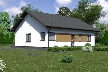 Projekt domu Planujdom 106 - parterowy dom o powierzchni 110,85 m², dach dwuspadowy, koszt budowy 294 000 zł - ujęcie frontu
