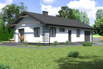 Projekt domu Planujdom 108 - parterowy dom o powierzchni 73,26 m², dach dwuspadowy, koszt budowy 206 000 zł - ujęcie frontu