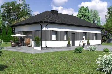 Projekt domu Planujdom 110 - parterowy dom o powierzchni 94,90 m², dach kopertowy, koszt budowy 253 000 zł - ujęcie frontu