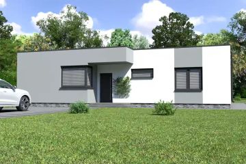 Projekt domu Planujdom 112 - parterowy dom o powierzchni 121,44 m², dach płaski, koszt budowy 324 000 zł - ujęcie frontu