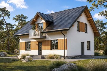 Projekt domu Planujdom 117 ver2 - parterowy z poddaszem dom o powierzchni 113,44 m², dach dwuspadowy, koszt budowy 276 000 zł - ujęcie frontu