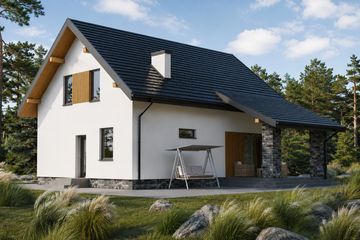 Projekt domu Planujdom 117 ver2 - parterowy z poddaszem dom o powierzchni 113,44 m², dach dwuspadowy - ujęcie 2