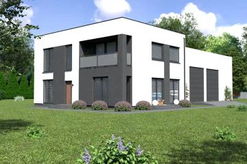 Projekt domu Planujdom 122 - z pełnym piętrem dom o powierzchni 146,74 m², dach płaski, koszt budowy 456 000 zł - ujęcie frontu