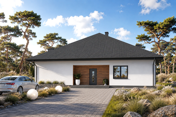 Projekt domu Planujdom 123 - parterowy dom o powierzchni 175,65 m², dach kopertowy, koszt budowy 499 000 zł - ujęcie frontu