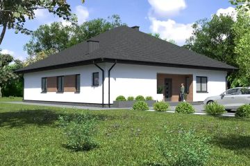 Projekt domu Planujdom 123 - parterowy dom o powierzchni 175,65 m², dach kopertowy, koszt budowy 466 000 zł - ujęcie frontu