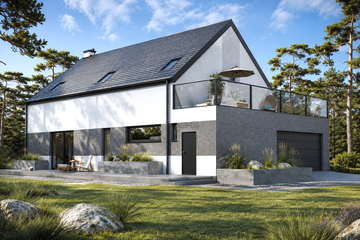 Projekt domu Planujdom 124 - parterowy z poddaszem dom o powierzchni 173,12 m², dach dwuspadowy, koszt budowy 460 000 zł - ujęcie frontu