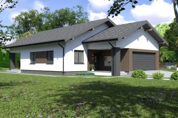 Projekt domu Planujdom 125 - parterowy dom o powierzchni 101,56 m², dach dwuspadowy, koszt budowy 288 000 zł - ujęcie frontu