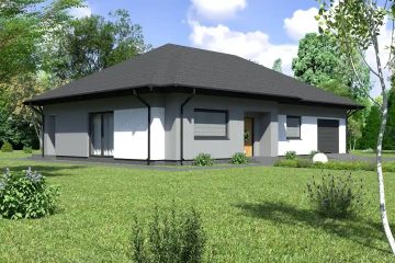 Projekt domu Planujdom 133 - parterowy dom o powierzchni 106,93 m², dach kopertowy, koszt budowy 302 000 zł - ujęcie frontu