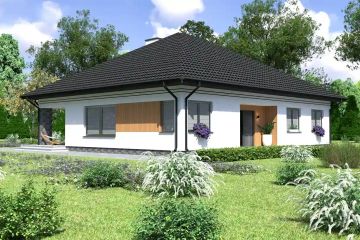 Projekt domu Planujdom 135 - parterowy dom o powierzchni 132,21 m², dach kopertowy, koszt budowy 354 000 zł - ujęcie frontu