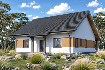 Projekt domu Planujdom 137 - parterowy dom o powierzchni 133,57 m², dach dwuspadowy, koszt budowy 351 000 zł - ujęcie frontu