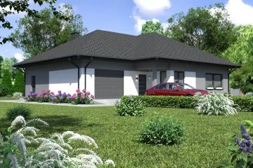 Projekt domu Planujdom 138 - parterowy dom o powierzchni 113,39 m², dach wielospadowy, koszt budowy 344 000 zł - ujęcie frontu