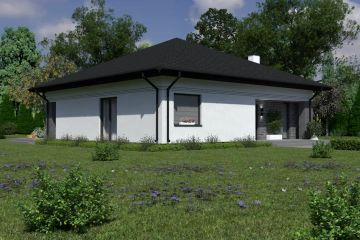 Projekt domu Planujdom 141 - parterowy dom o powierzchni 104,66 m², dach namiotowy, koszt budowy 280 000 zł - ujęcie frontu