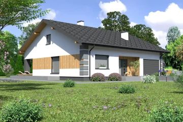 Projekt domu Planujdom 143 - parterowy dom o powierzchni 120,96 m², dach dwuspadowy, koszt budowy 335 000 zł - ujęcie frontu