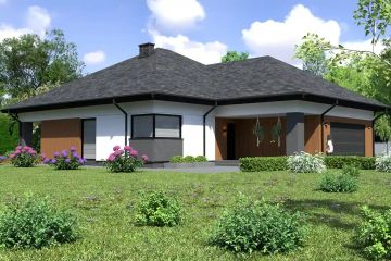 Projekt domu Planujdom 145 - parterowy dom o powierzchni 114,10 m², dach kopertowy, koszt budowy 331 000 zł - ujęcie frontu