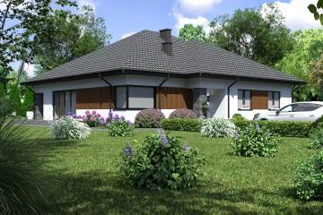 Projekt domu Planujdom 146 - parterowy dom o powierzchni 174,89 m², dach kopertowy, koszt budowy 498 000 zł - ujęcie frontu