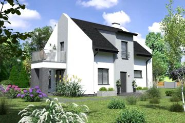 Projekt domu Planujdom 149 - parterowy z poddaszem dom o powierzchni 103,27 m², dach dwuspadowy, koszt budowy 285 000 zł - ujęcie frontu