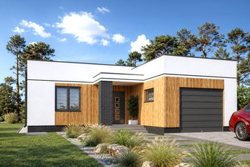 Projekt domu Planujdom 152 - parterowy dom o powierzchni 101,87 m², dach płaski, koszt budowy 287 000 zł - ujęcie frontu