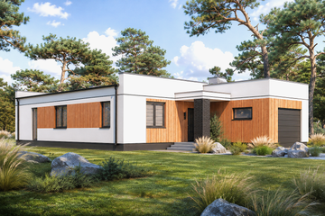 Projekt domu Planujdom 152 - parterowy dom o powierzchni 101,87 m², dach płaski - ujęcie 2